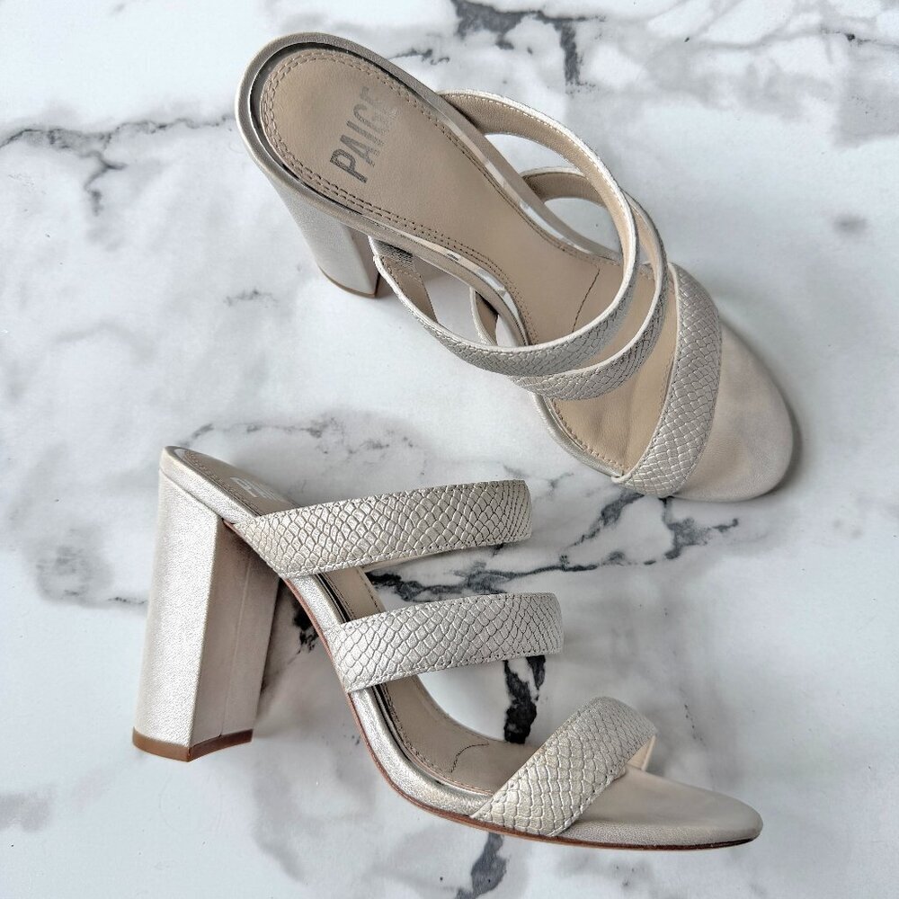 PAIGE Nora Snakeskin Embossed Leather Sandal in Pearl Size 8
